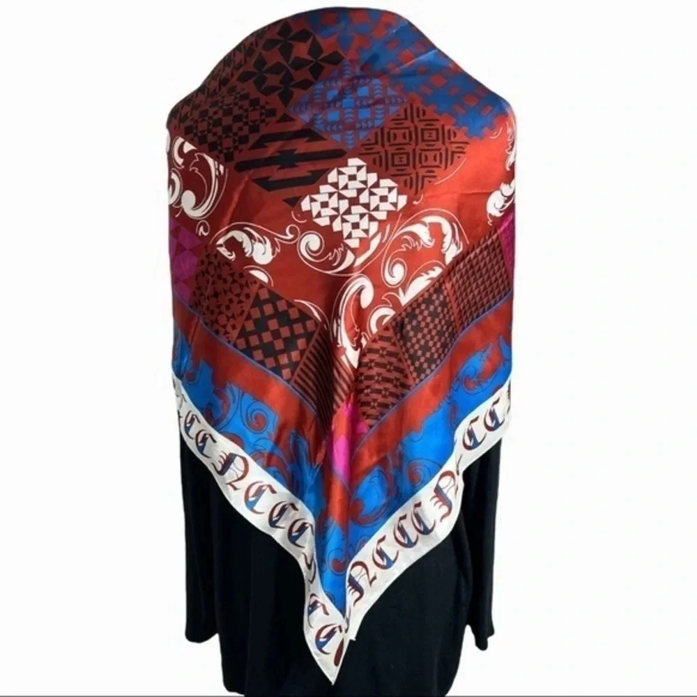 Vintage Marja Kurki Silk Scarf Wrap Large 43x43 Geometric Patchwork Renaissance